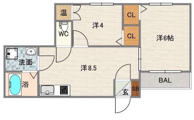 ホークシーム(2DK/2階)の間取り写真