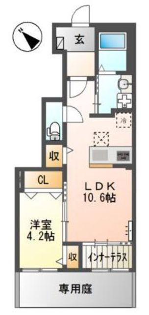エバープレイス(1LDK/1階)の間取り写真