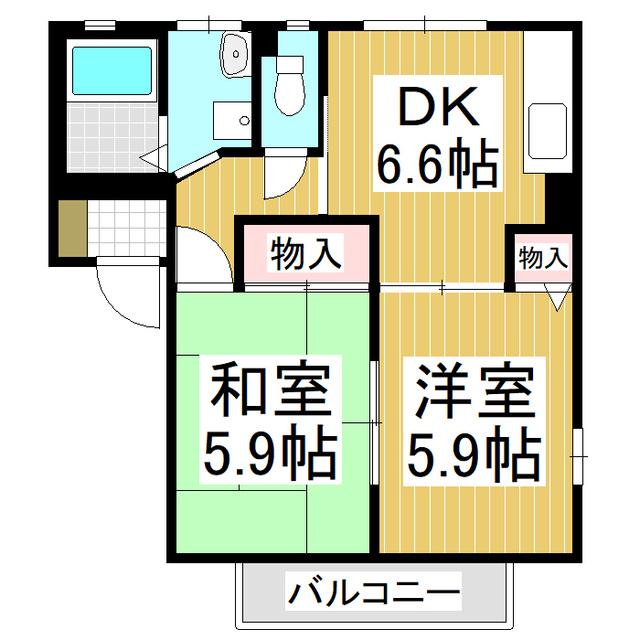 ファミールK1(2DK/2階)の間取り写真
