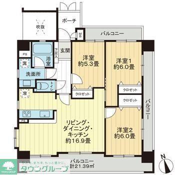 アンピール六本松(3LDK/5階)の間取り写真