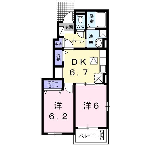 プランタン(2DK/1階)の間取り写真