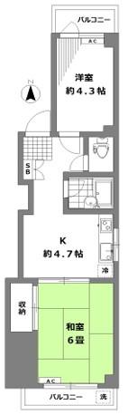永福町フラット(1LDK/3階)の間取り写真