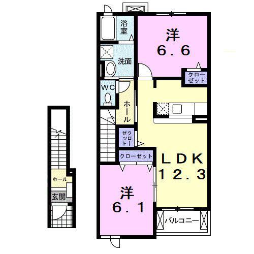 アンソレイユ西山I(2LDK/2階)の間取り写真
