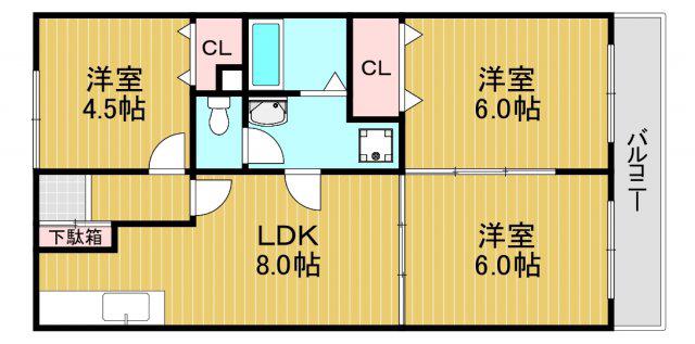サンライトビル(3LDK/4階)の間取り写真