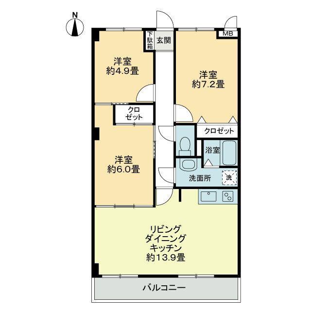 フィネス玉藻(3LDK/3階)の間取り写真