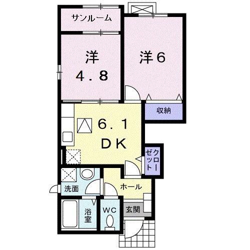 ジュール フェリエ(2DK/1階)の間取り写真