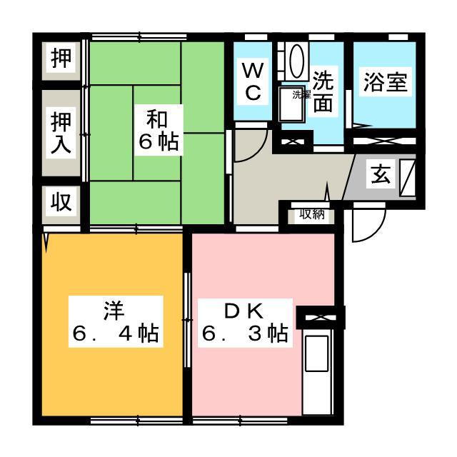 リヴェール鈴鹿A棟(2DK/1階)の間取り写真