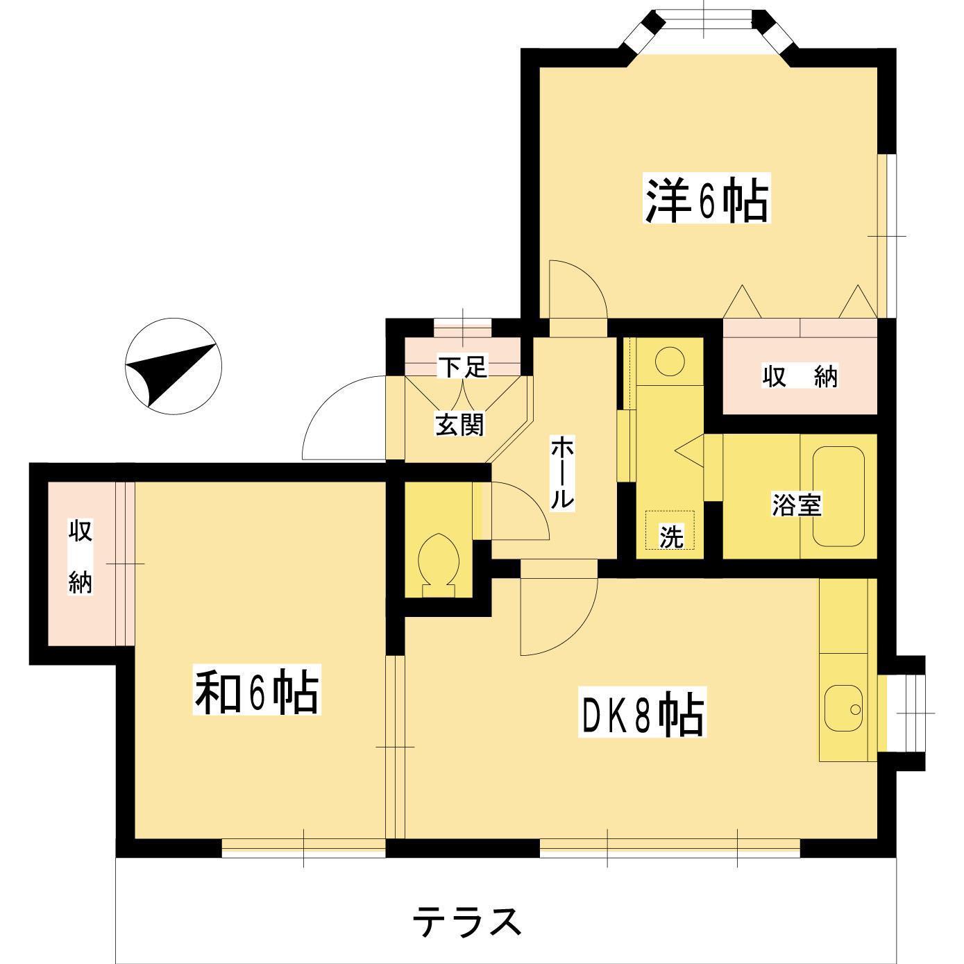 サウスヒルズ(2DK/1階)の間取り写真