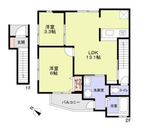 プレミアムスイート岸和田(2LDK/2階)の間取り写真