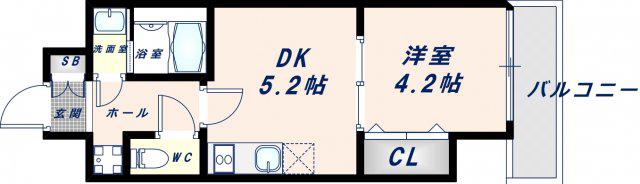 ガルデニア高井田(1DK/7階)の間取り写真