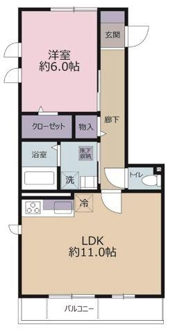 ドルフ安藤橋V(1LDK/3階)の間取り写真