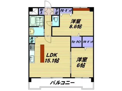 ピオーネ覚王山(2LDK/2階)の間取り写真