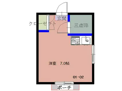 平田ハイツ(ワンルーム/1階)の間取り写真