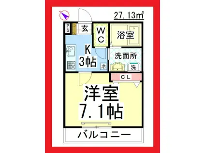 AF サンクレスト相模原(1K/1階)の間取り写真