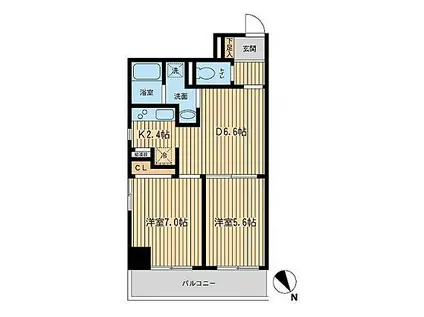 メゾン・デュ・オーラ山下町(2DK/6階)の間取り写真