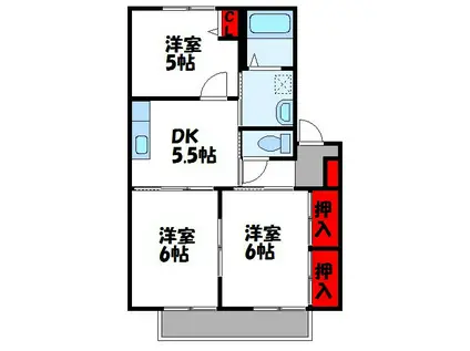 シャーメゾン花見(3DK/2階)の間取り写真