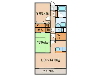 エトワール大竹(2LDK/1階)の間取り写真