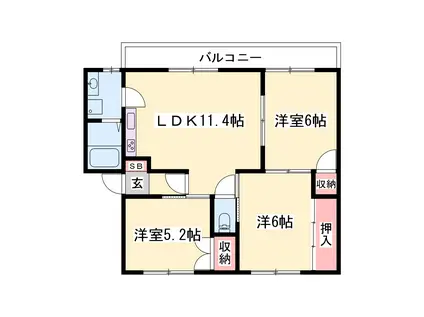 ラフォーレ龍野II(3LDK/2階)の間取り写真