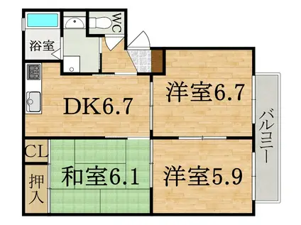 アガーペ御陵前C(3DK/1階)の間取り写真
