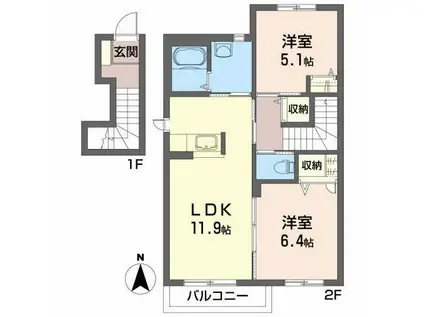 シャーメゾン・シエロ(2LDK/1階)の間取り写真