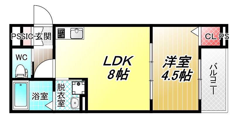 CRASTINE大蓮北4丁目A(1LDK/3階)の間取り写真