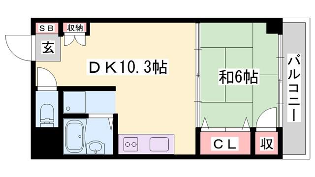 ファーストイン英賀保駅前(1DK/4階)の間取り写真
