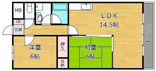 エスポワール交野(2LDK/5階)の間取り写真