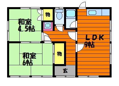 水島臨海鉄道 球場前駅(岡山) 徒歩9分 1階建 築53年(2LDK/1階)の間取り写真