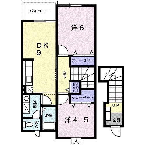 メロディーハイム(2DK/2階)の間取り写真