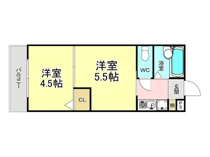 MOON赤坂B棟(2K/2階)の間取り写真