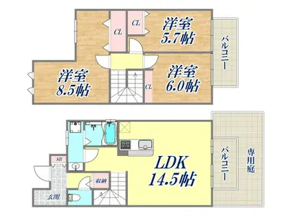 テラスハウスKOU(3LDK/1階)の間取り写真