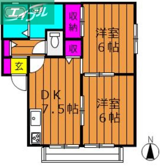 サンクオーレII(2DK/2階)の間取り写真