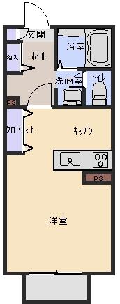 コスモスハイツB棟(ワンルーム/1階)の間取り写真