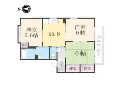 ディアコートF(3K/1階)の間取り写真