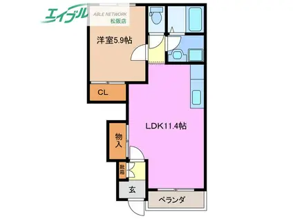 プランドール(1LDK/1階)の間取り写真