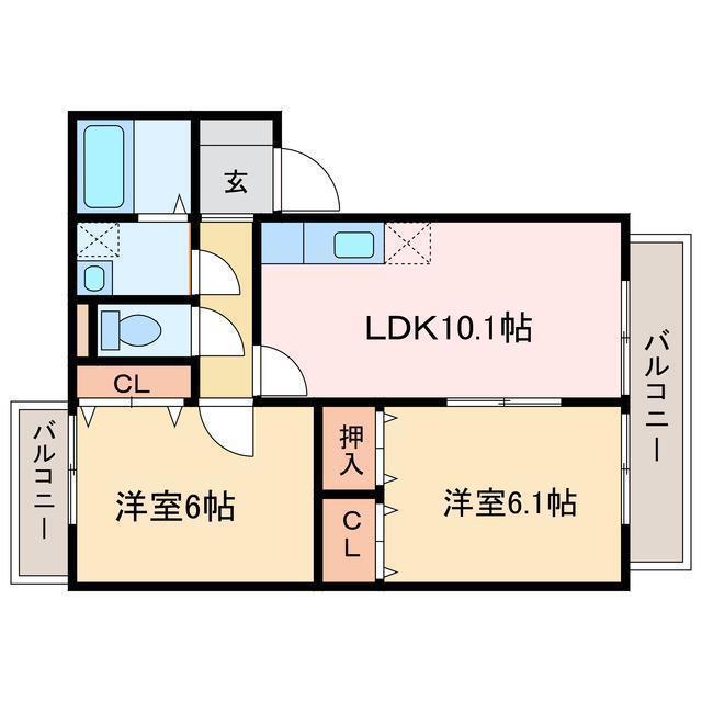 マリベール八幡(2LDK/2階)の間取り写真