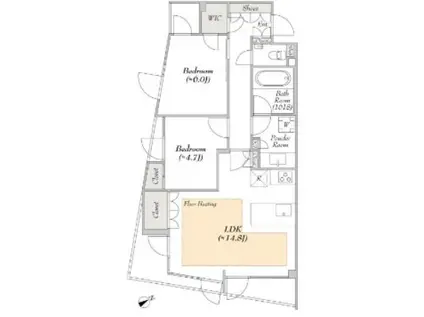 LUMIEC SUITE EBISU ルミークスイート恵比寿(2LDK/3階)の間取り写真