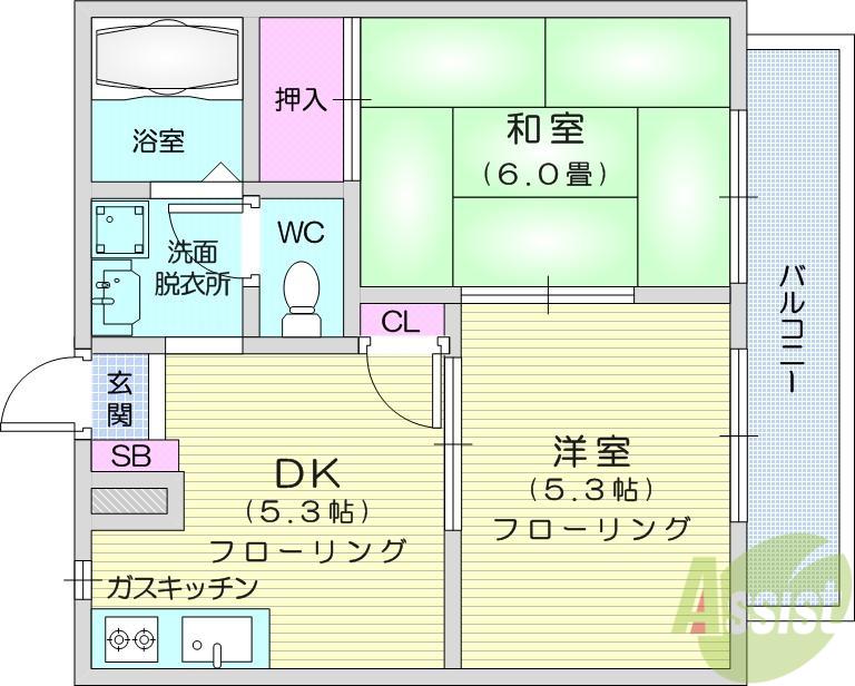 ガーデンビレッジE棟(2DK/2階)の間取り写真
