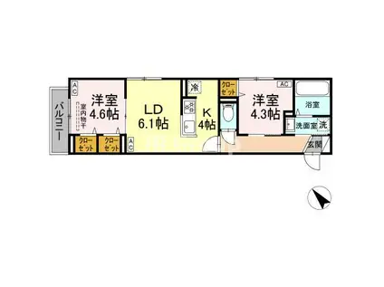 セレスティア白鳥(2LDK/3階)の間取り写真