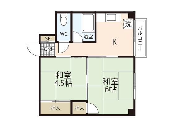 奥ビル(2DK/4階)の間取り写真