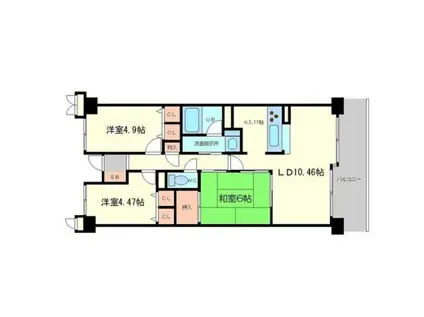 フロンティアタワー難波イースト(3LDK/2階)の間取り写真