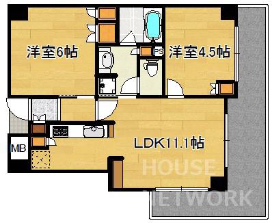アベニール三条油小路(2LDK/4階)の間取り写真