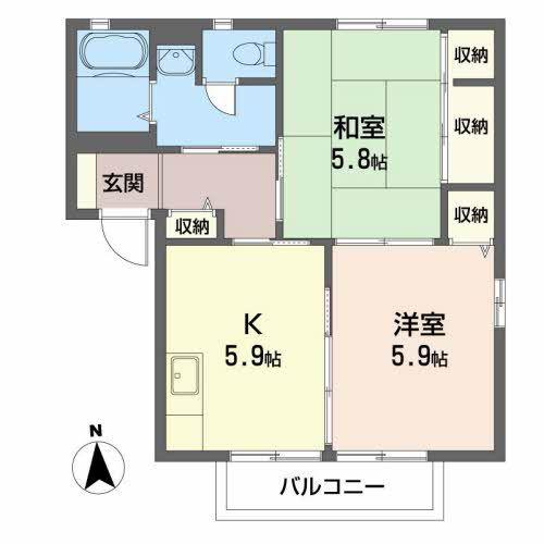 ニューエステート笹谷C(1LDK/2階)の間取り写真