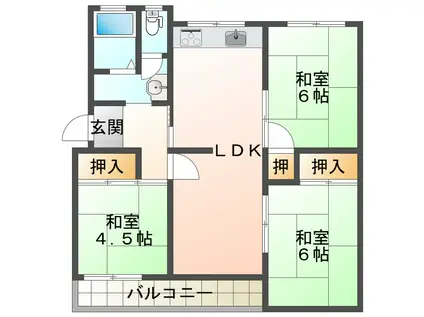 高倉台4団地15号棟(3LDK/3階)の間取り写真