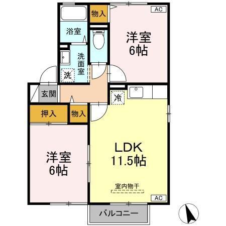 パークサイドヴィラB棟(2LDK/2階)の間取り写真