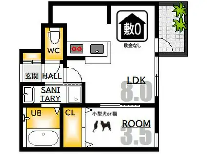 月光江波本町さくら(1LDK/1階)の間取り写真