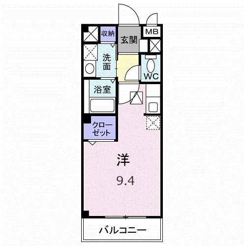 フローラB(ワンルーム/1階)の間取り写真