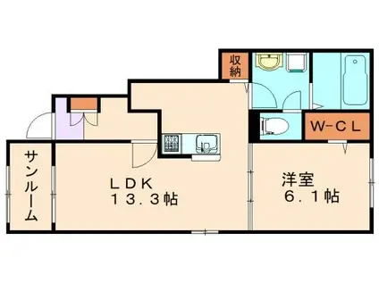 メゾン・ド・コリーヌ伊川(1LDK/1階)の間取り写真