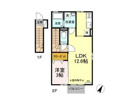 コーポ森(1LDK/2階)の間取り写真