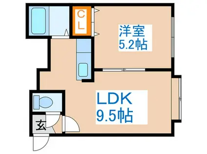 ノーブル水車町(1LDK/2階)の間取り写真